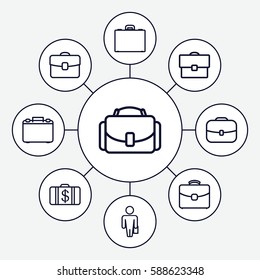 Set of 9 brief outline icons such as Money case