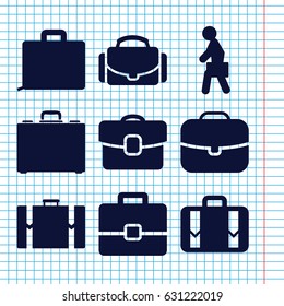 Set of 9 briefcase filled icons such as luggage, case, man with case, camera case