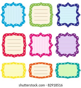 Set of 9 bright  frames with polka dots pattern. Set 2