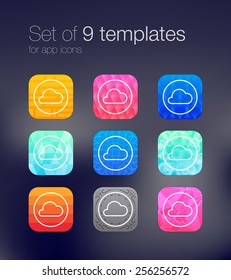 Set of 9 bright templates for app icons. High quality design elements
