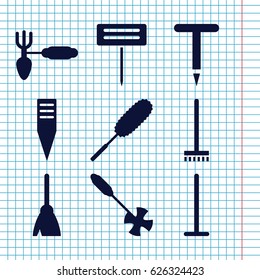 Set of 9 broom filled icons such as broom, mop, dust brush