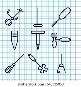 Set of 9 broom outline icons such as broom, mop, dust brush