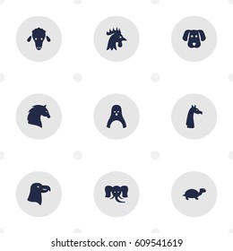 Set Of 9 Brute Icons Set.Collection Of Hound, Mutton, Camelopard And Other Elements.