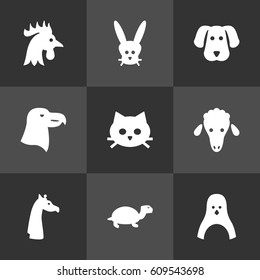 Set Of 9 Brute Icons Set.Collection Of Hound, Bunny, Sea Bird And Other Elements.