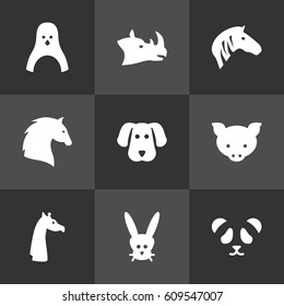 Set Of 9 Brute Icons Set.Collection Of Sea Bird, Steed, Hog And Other Elements.
