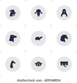 Set Of 9 Brute Icons Set.Collection Of Camelopard, Bishop, Sea Bird And Other Elements.