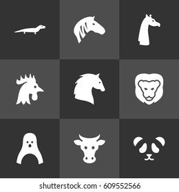 Set Of 9 Brute Icons Set.Collection Of Sea Bird, Rooster, Camelopard And Other Elements.