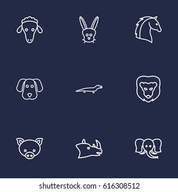 Set Of 9 Brute Outline Icons Set.Collection Of Rabbit, Rhino, Lizard And Other Elements.