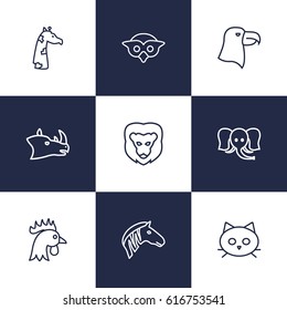 Set Of 9 Brute Outline Icons Set.Collection Of Lion, Cock, Mammal And Other Elements.