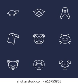 Set Of 9 Brute Outline Icons Set.Collection Of Cat, Eagle, Monkey And Other Elements.