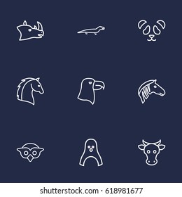 Set Of 9 Brute Outline Icons Set.Collection Of Owl, Feline Bear, Penguin And Other Elements.