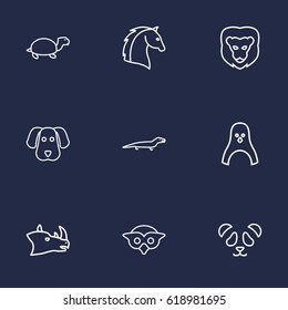 Set Of 9 Brute Outline Icons Set.Collection Of Penguin, Owl, Lizard And Other Elements.