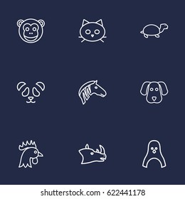 Set Of 9 Brute Outline Icons Set.Collection Of Feline Bear, Monkey, Dog And Other Elements.