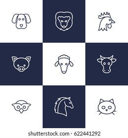 Set Of 9 Brute Outline Icons Set.Collection Of Pig, Dog, Cow And Other Elements.