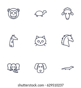 Set Of 9 Brute Outline Icons Set.Collection Of Giraffe, Horse, Sheep And Other Elements.