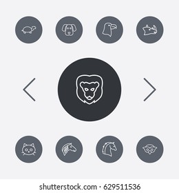 Set Of 9 Brute Outline Icons Set.Collection Of Eagle, Rhino, Mammal And Other Elements.