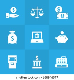 Set Of 9 Budget Icons Set.Collection Of Cashbox, Balance, Building And Other Elements.