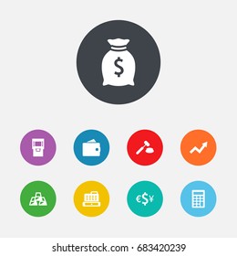 Set Of 9 Budget Icons Set.Collection Of Calculate, Judge, Currency And Other Elements.