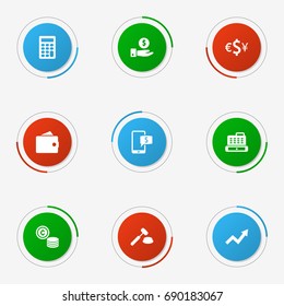 Set Of 9 Budget Icons Set.Collection Of Grown, Calculate, Purse And Other Elements.