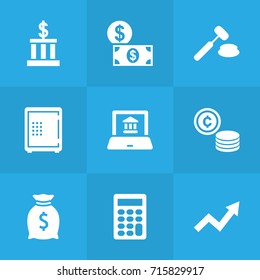 Set Of 9 Budget Icons Set.Collection Of Sack, Building, Calculate And Other Elements.