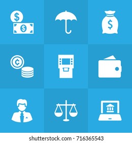 Set Of 9 Budget Icons Set.Collection Of Purse, Terminal, Balance And Other Elements.