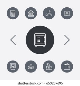 Set Of 9 Budget Outline Icons Set.Collection Of Calculator, Savings, Dollar And Other Elements.