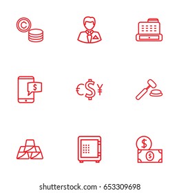 Set Of 9 Budget Outline Icons Set.Collection Of Coins, Electron Payment, Businessman And Other Elements.