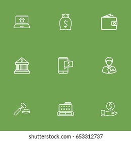 Set Of 9 Budget Outline Icons Set.Collection Of Internet Banking, Cash Register, Bank And Other Elements.