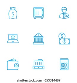 Set Of 9 Budget Outline Icons Set.Collection Of Wallet, Dollar, Safe And Other Elements.