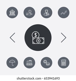 Set Of 9 Budget Outline Icons Set.Collection Of Coins, Calculator, Dollar And Other Elements.
