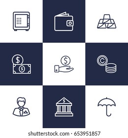 Set Of 9 Budget Outline Icons Set.Collection Of Businessman, Safe, Coins And Other Elements.