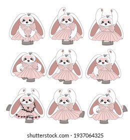 Set of 9 bunny ballerinas for Easter