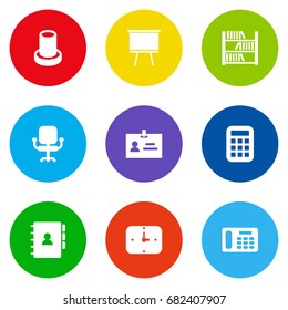 Set Of 9 Bureau Icons Set.Collection Of Data, Book, Calculate And Other Elements.