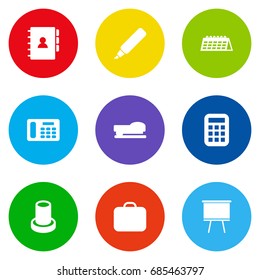 Set Of 9 Bureau Icons Set.Collection Of Blackboard, Calculate, Sew And Other Elements.