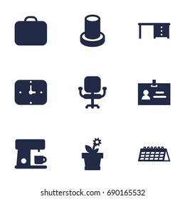 Set Of 9 Bureau Icons Set.Collection Of Time, Desktop, Flower And Other Elements.