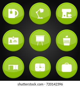 Set Of 9 Bureau Icons Set.Collection Of Urn, Illuminator, Espresso And Other Elements.