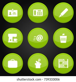 Set Of 9 Bureau Icons Set.Collection Of Urn, Label, Book And Other Elements.