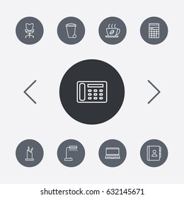Set Of 9 Bureau Outline Icons Set.Collection Of Contacts, Counter, Notebook And Other Elements.