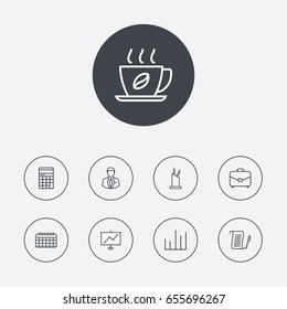 Set Of 9 Bureau Outline Icons Set.Collection Of Counter, Date, Administrator And Other Elements.