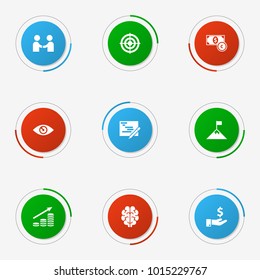 Set of 9 business icons set. Collection of sponsor, achievement, writing and other elements.