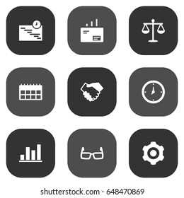 Set Of 9 Business Icons Set.Collection Of Partnership, Spectacles, Diagram And Other Elements.