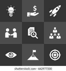 Set Of 9 Business Icons Set.Collection Of Sponsor, Achievement, Bulb And Other Elements.