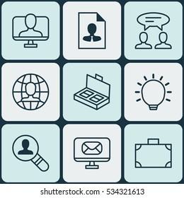 Set Of 9 Business Management Icons. Can Be Used For Web, Mobile, UI And Infographic Design. Includes Elements Such As Email, Open Vacancy, Portfolio And More.
