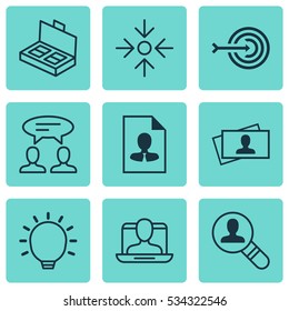 Set Of 9 Business Management Icons. Can Be Used For Web, Mobile, UI And Infographic Design. Includes Elements Such As Open Vacancy, Document Suitcase, Cv And More.