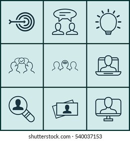 Set Of 9 Business Management Icons. Includes Arrow, Coaching, Cooperation And Other Symbols. Beautiful Design Elements.