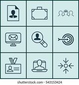 Set Of 9 Business Management Icons. Includes Portfolio, Coaching, Arrow And Other Symbols. Beautiful Design Elements.