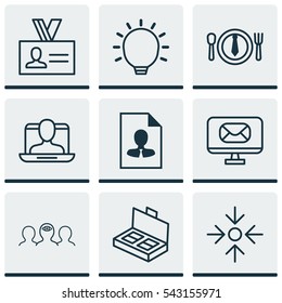Set Of 9 Business Management Icons. Includes Business Aim, Cv, Document Suitcase And Other Symbols. Beautiful Design Elements.