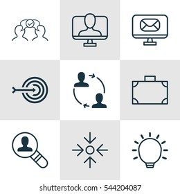 Set Of 9 Business Management Icons. Includes Cooperation, Great Glimpse, Email And Other Symbols. Beautiful Design Elements.