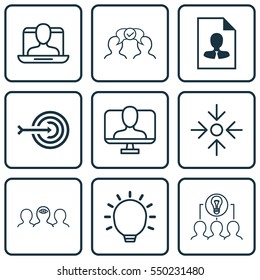 Set Of 9 Business Management Icons. Includes Cooperation, Online Identity, Cv And Other Symbols. Beautiful Design Elements.