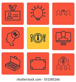 Set Of 9 Business Management Icons. Includes Authentication, Online Identity, Collaborative Solution And Other Symbols. Beautiful Design Elements.